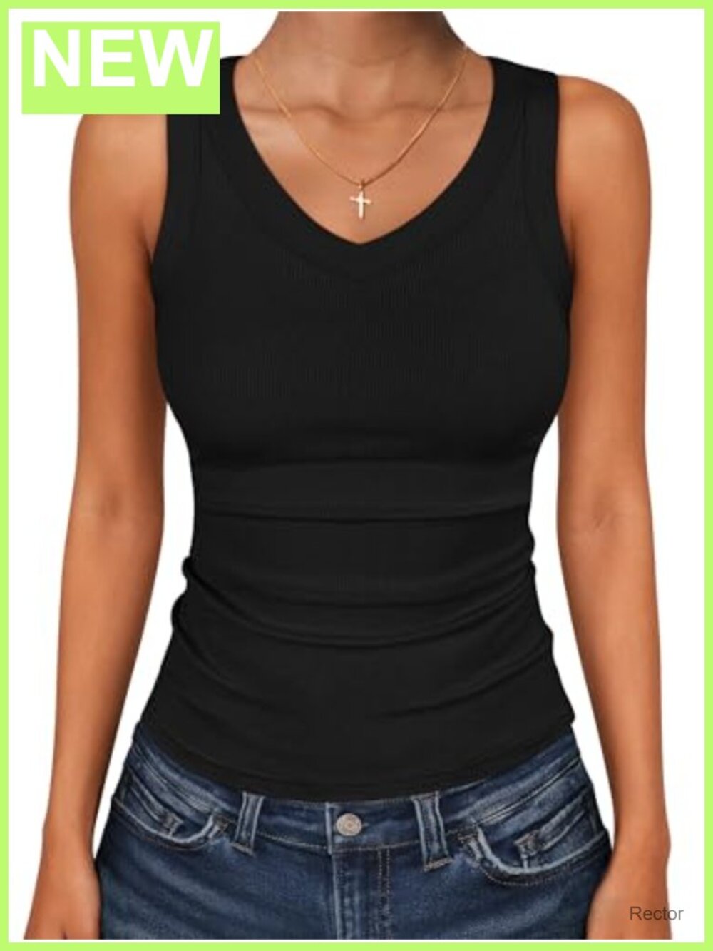 Women's Ribbed Knit V Neck Sleeveless Tank Top